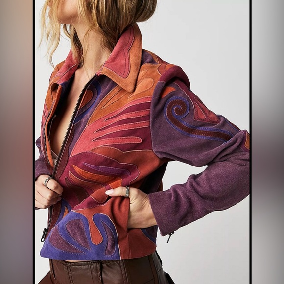 Free People Cow Suede Stars are Psychedelic Jacket  Large X-Large Boho - Picture 12 of 12